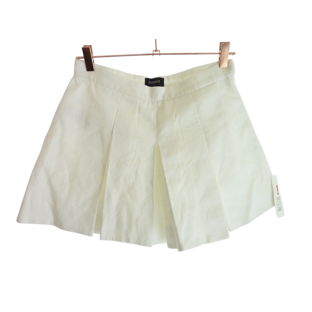 Bardot Womens Skort US 4 AU 8 White Pleated Linen Helenia High Rise Shorts Skirt